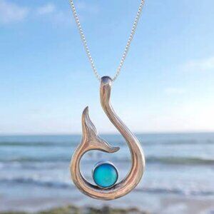 Whale's Tail Pendant Sterling Silver Crystal Jewelry Necklac